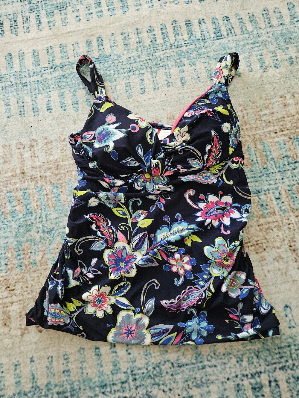 Floral Blue Tankini Top with Bright Multicolor Print